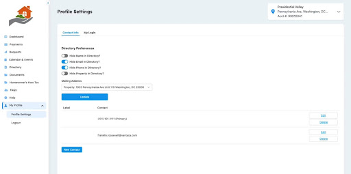 contact information update screenshot