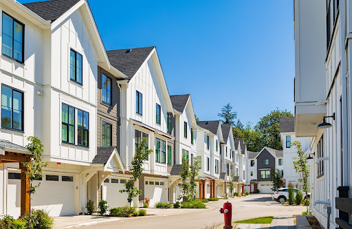 community with white houses | mixed use community association